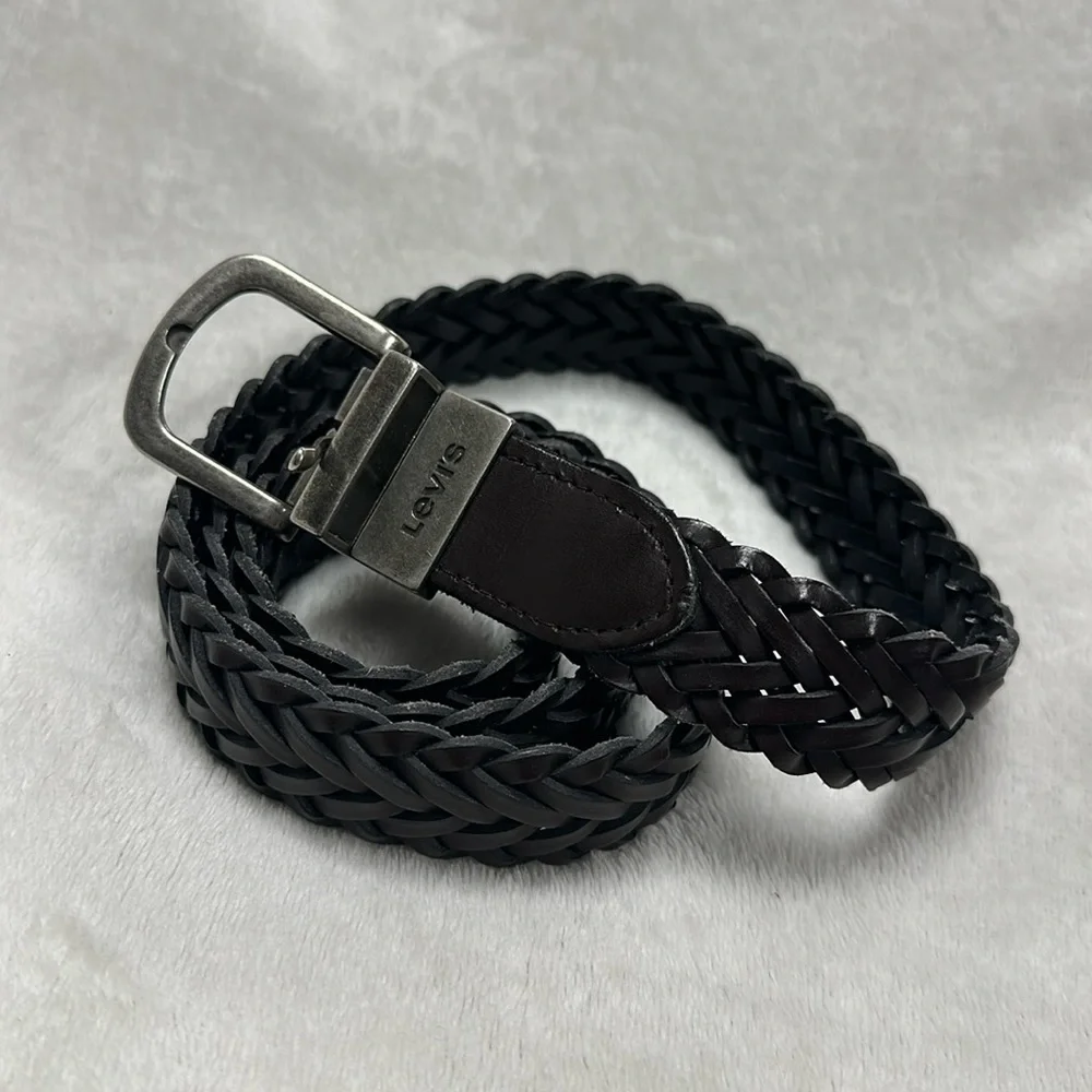 LEVI STRAUSS Synthetic Leather Dark Brown braided belt , size XL, 34 - 36 inches